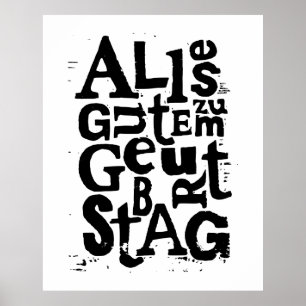 Affiche Lino Cut noir et blanc allemand "Joyeux anniversai