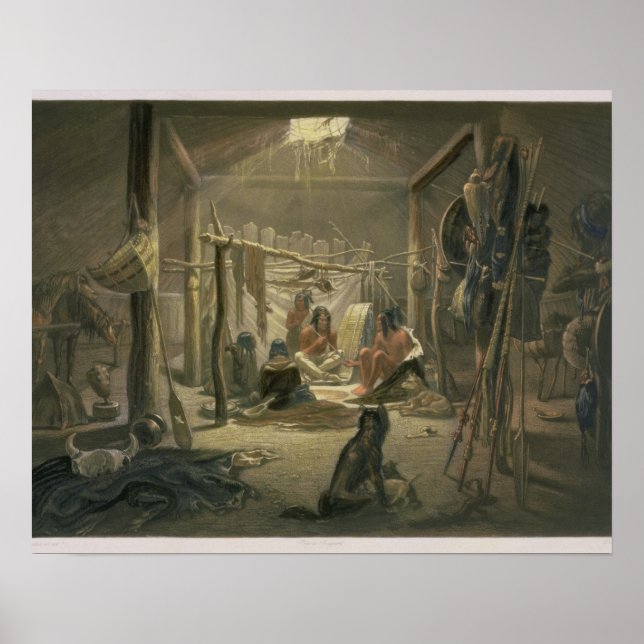 Affiche L'intérieur de la cabane d'un chef mandan, plaque  (Devant)