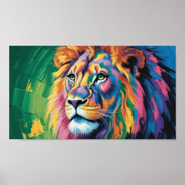 Affiche Lion à Crinière Électrique - Art Faunique Rêves Né (Devant)