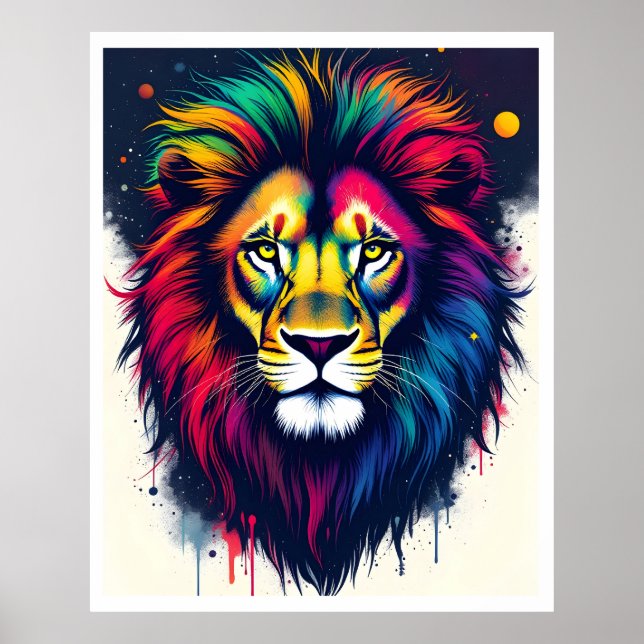 Affiche Lion abstrait multicolore vibrant (Devant)
