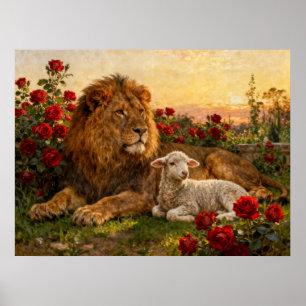 Affiche Lion & Agneau dans les Roses
