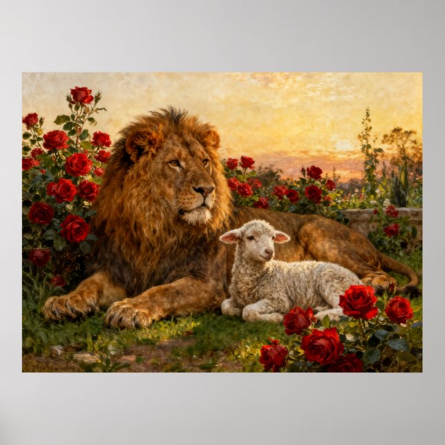 Affiche Lion & Agneau dans les Roses (Devant)