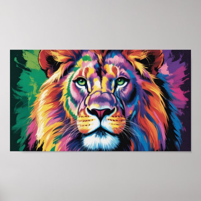 Affiche Lion arc-en-ciel majestueux - Portrait Abstrait de (Devant)