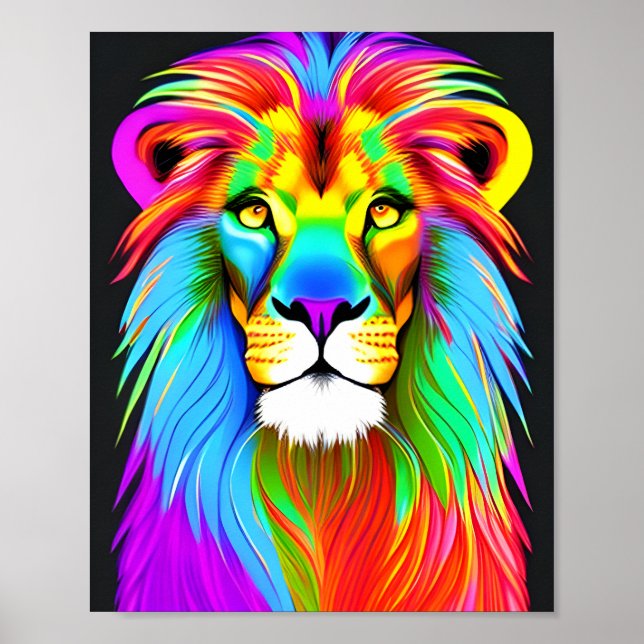 Affiche Lion arc-en-ciel Neon (Devant)