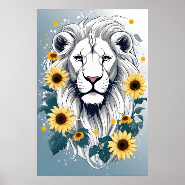 Affiche Lion Art, Faune Safari Africain White Lion Wall (Devant)
