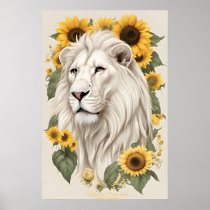 Affiche Lion Art, tournesols et faune Safari Lion blanc