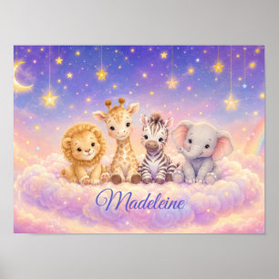Affiche Lion bébé girafe zèbre et éléphant personnalisés