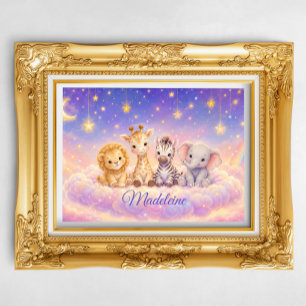 Affiche Lion bébé girafe zèbre et éléphant personnalisés 