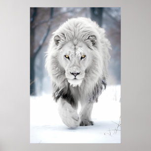 Affiche Lion blanc majestueux en hiver Wonderland Design