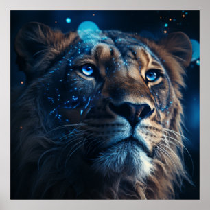 Affiche Lion Bleu Visage Art Lion