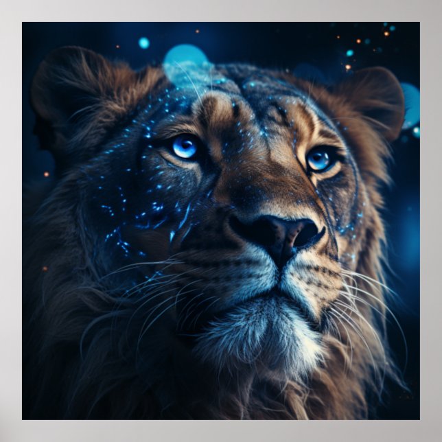 Affiche Lion Bleu Visage Art Lion (Devant)