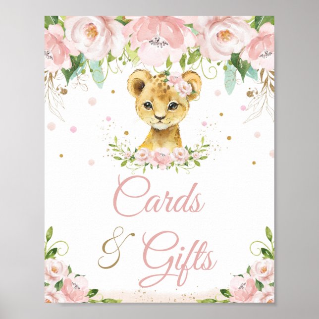 Affiche Lion Blush rose Baby shower cartes et cadeaux (Devant)