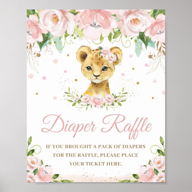 Affiche Lion Blush rose Baby shower floral Barreau Raffin (Devant)