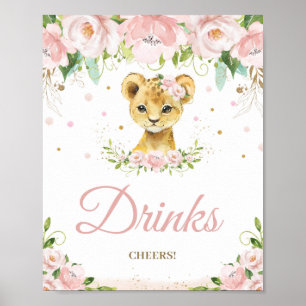 Affiche Lion Blush rose Baby shower Floral Boissons Cheveu