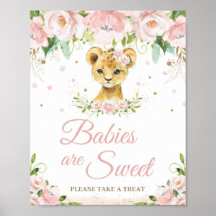 Affiche Lion Blush rose Floral Baby shower doux