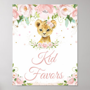 Affiche Lion Blush rose Floral fête d'anniversaire Enfants