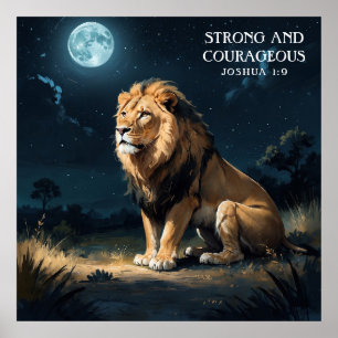 Affiche Lion calme en nature aux étoiles de nuit et la foi