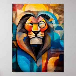Affiche Lion Charmeur – Roi Cubiste avec un Monocle
