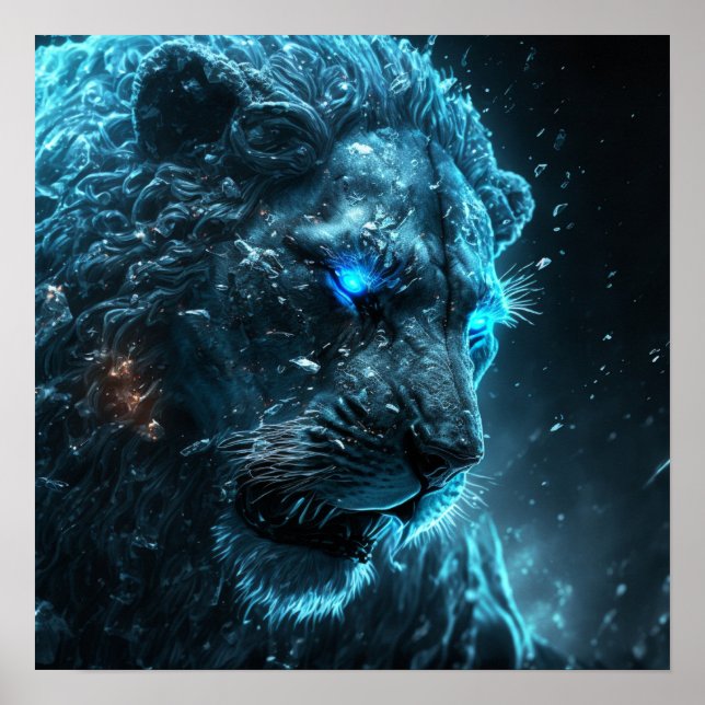 Affiche Lion clair cosmique bleu (Devant)