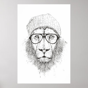 Affiche Lion cool (noir et blanc)