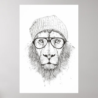 Affiche Lion cool (noir et blanc)