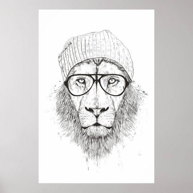 Affiche Lion cool (noir et blanc) (Devant)