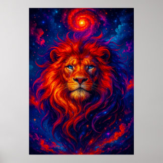 Affiche Lion cosmique avec Imaginaire manique de galaxie f