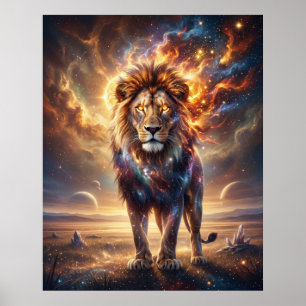 Affiche Lion Cosmique Roi Stellaire
