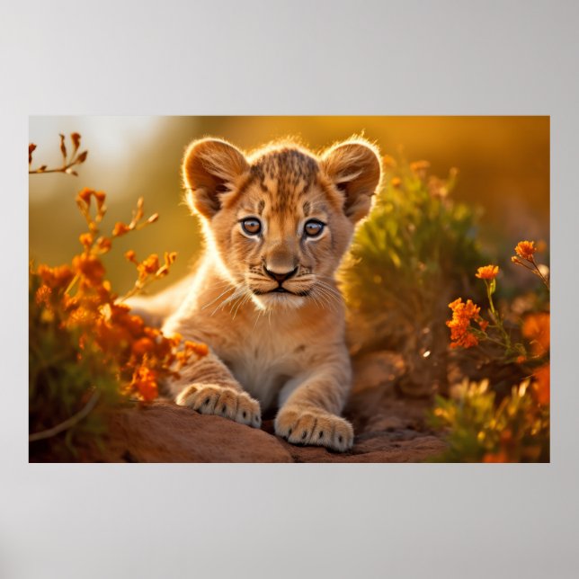 Affiche Lion Cub animal sauvage Tranquille paisible (Devant)