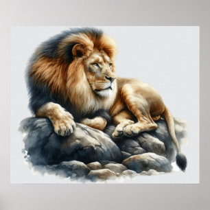 Affiche Lion d'Afrique en aquarelle