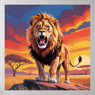 Affiche Lion dans la nature