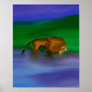 Affiche "Lion dans l'eau"