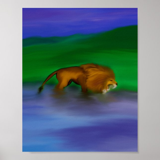 Affiche "Lion dans l'eau" (Devant)