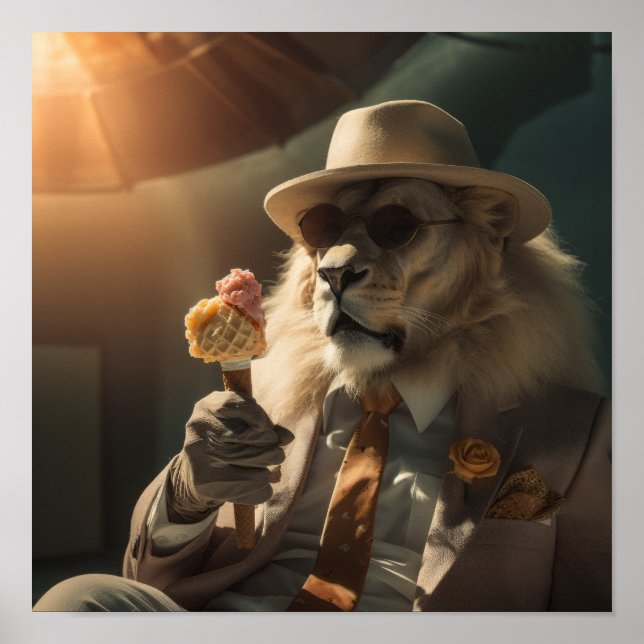 Affiche Lion dans les lunettes de soleil et Casquette prof (Devant)