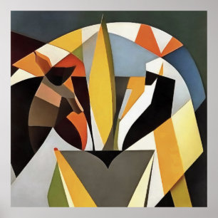 Affiche Lion Dans Un Style D'Art Abstrait Géométrique