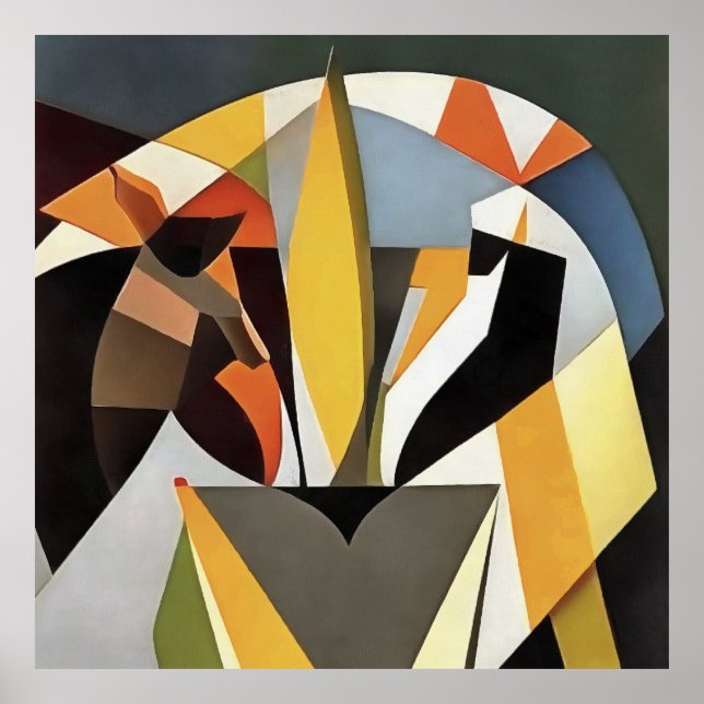Affiche Lion Dans Un Style D'Art Abstrait Géométrique (Devant)