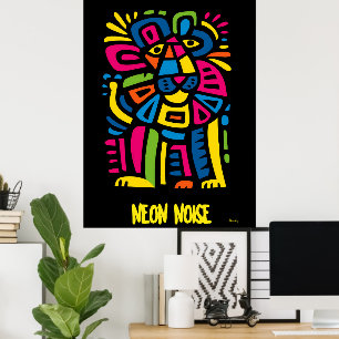 Affiche Lion de bruit de Neon - Art Tribal Géométrique Abs