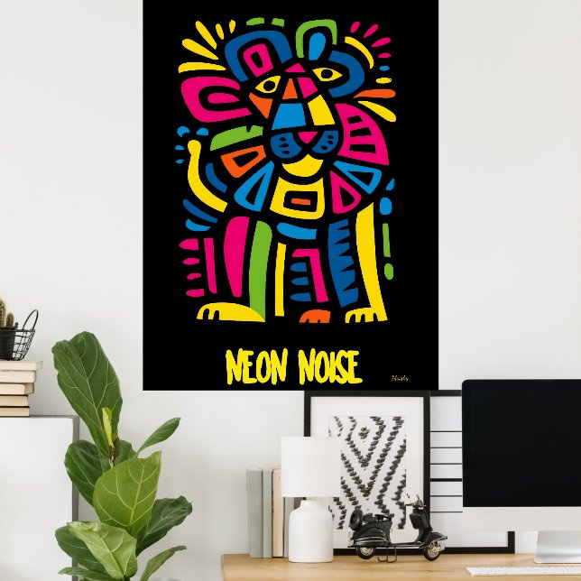 Affiche Lion de bruit de Neon - Art Tribal Géométrique Abs (Bureau à domicile)