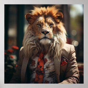 Affiche Lion de chef du crime en costume et Cravate