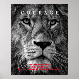 Affiche Lion de courage motivationnel noir et blanc
