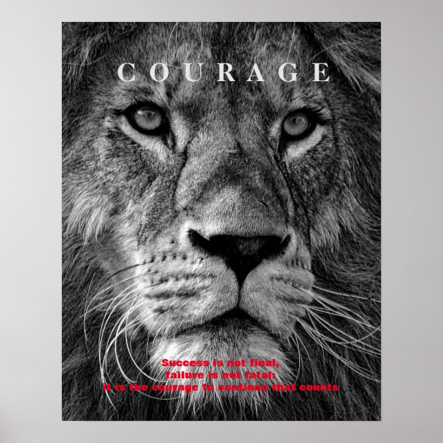 Affiche Lion de courage motivationnel noir et blanc (Devant)