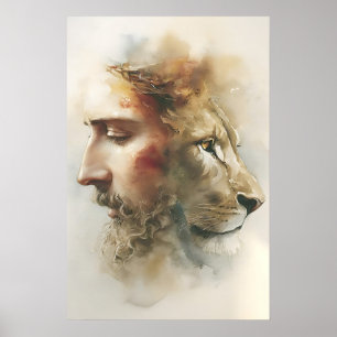 Affiche Lion de Juda Art – Visage de Jésus à l'aquarelle a