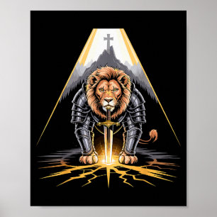 Affiche Lion de Juda Épée et Croix Guerrier Chrétien