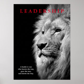 Affiche Lion de leadership motivationnel noir blanc