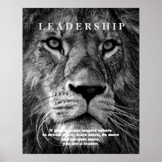 Affiche Lion de leadership motivationnel noir et blanc