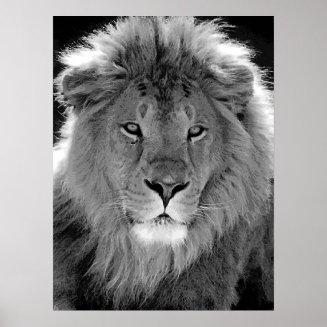 Affiche Lion de leadership motivationnel noir et blanc (Devant)
