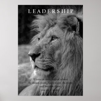 Affiche Lion de leadership motivationnel noir et blanc