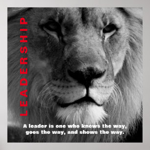 Affiche Lion de leadership motivationnel noir et blanc