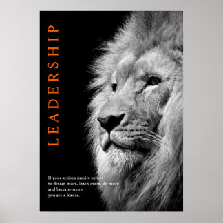 Affiche Lion de leadership motivationnel tendance noir et