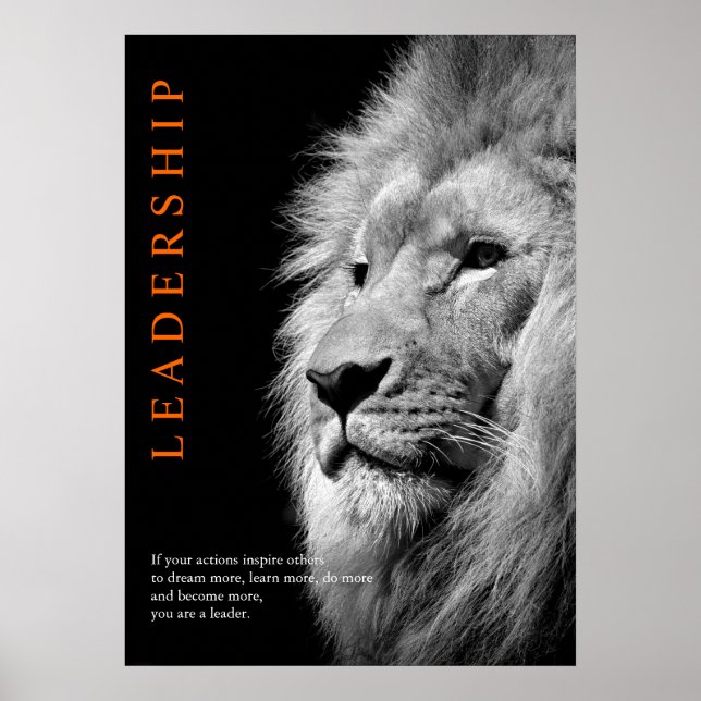 Affiche Lion de leadership motivationnel tendance noir et  (Devant)